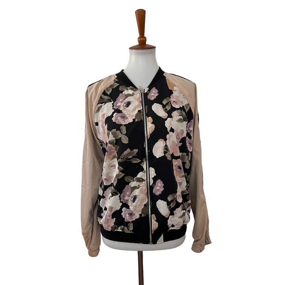 Ci Sono Bomber Jacket Floral Zip Up Black L Large - Picture 1 of 7